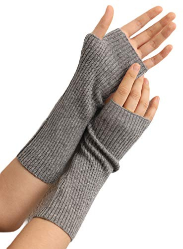 Prettystern Damen mid-lange Kaschmir Pulswärmer Arm-Stulpen fingerlose Ripp-Strick Handschuhe