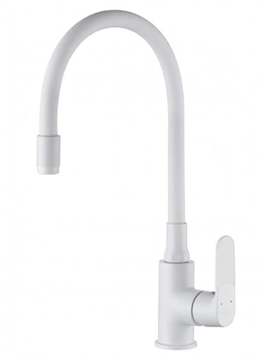 White Elastic Spout Shape Memory Kitchen Mixer Tap Tall INOX Single Lever Faucet