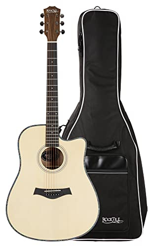Rocktile WSD-100C NT Westerngitarr gigbag-set – kroppsform: Dreadnought med Cutaway – filt: Gran – botten och delikat: mahogny – hals: Okoume – inkl. väska – natur