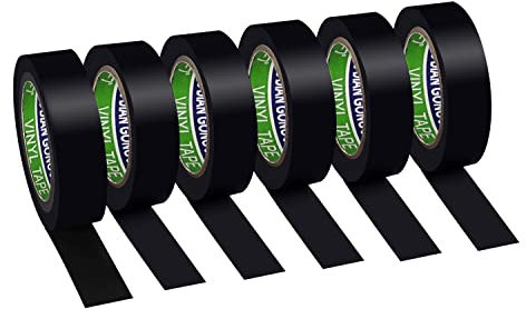 Xrkuu Black Electrical Insulation Tape 6 Roll, 17mm x 9m Waterproof PVC Self-Adhesive Insulating Tape Multipack for Wiring Repairs, Cable Protection, DIY Electrical Projects