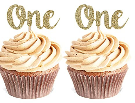24 Stück One Cupcake Topper 1 Jahr Geburtstag 1. Jahrestag Party Cake Decor Picks Geburtstagstorte Dekoration Party Cake Topper Dekoration Zubehör