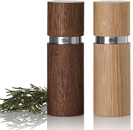 AdHoc MP410 Set Pfeffer- und Salzmühle Textura, CeraCut® Keramik Mahlwerk, Naturholz Eiche geölt, hell&dunkel|Edelstahl