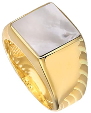 18K Yellow Gold Plated Solid 925 Sterling Silver Ring for Men, Genuine Abalone Shell Square 12MM Gemstone Signet Ring, Unique Handcrafted Jewelry