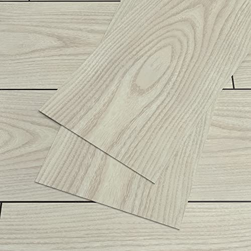 VEELIKE PVC-golvbeläggning självhäftande vinylgolv träutseende vitgrå självhäftande kakel golv badrum kakeldekaler kök golvplattor trä vinyl kakel garage venylgolvbeläggning 90 cm × 15 cm 12 stycken