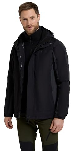 Mountain Warehouse Thunderstorm Mens 3 in 1 Jacket - Breathable Mens Coat, Waterproof Rain Coat, Taped Seams, Detachable Inner Fleece Rain Jacket - Spring Summer Dark Grey M