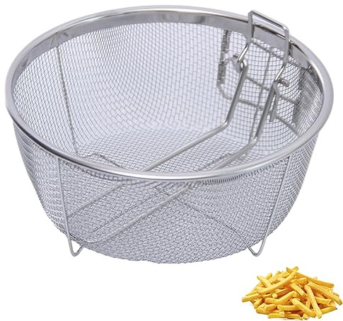 BBTISG Fried Basket, Round Wire Strainer Skimmer Stainless Steel Frying Baskets with Handle Suitable for French Fries, Potato, Fried Food (Round 23 * 23cm)