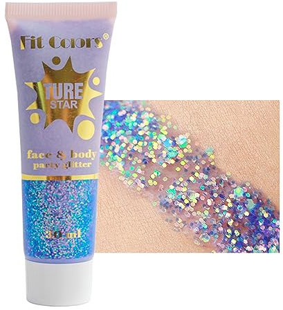 Holografischer Körperglitzer, Chamäleon Gesicht Glitzer Meerjungfrau Flüssiger Lidschatten Feiner Glitzer für Körper, Gesicht, Halloween Hochzeit Festival Glitter Sparkling 1oz(#06 Blau)