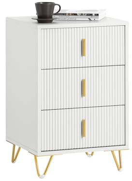 SoBuy Nachttisch, Nachtschrank mit 3 Schubladen, Moderner Beistelltisch für Schlafzimmer, Weiß B40 x T40 x H63 cm FBT115-L-W