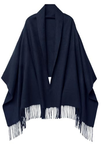 CLELLA Kaschmir Schal Damen mit Quasten Weiche Großer Deckenschal Mehrweg (Dunkelblau)