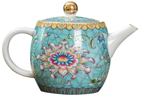 MAGICLULU Vintage Ceramic Enamel Teapot Heat-Resistant Tea Maker with Anti-Scald Handle for Home and Office Use Unique Decorative Kettle Workmanship for Practical Brewing