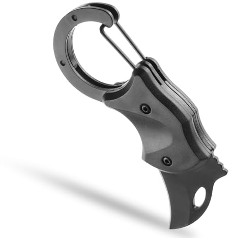 Wisebom Klappmesser Schlüsselanhänger Messer, Schwarz EDC Klappmesser mit Karabiner, 3CR13 Edelstahl, Mini Taschenmesser Teppichmesser Tragbare für Outdoor Camping Haushalt
