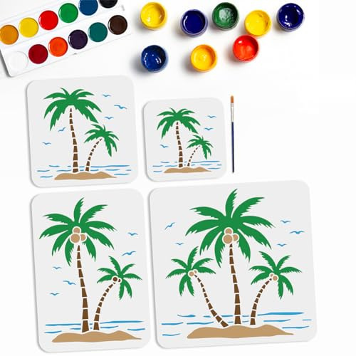 MAYJOYDIY Palm Tree Stencils Set, 4 Sizes 15-30 cm, Beach Theme Drawing Templates with Paint Brush for DIY Crafts