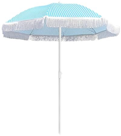ELZEM Parasol De Jardin Exterieur Bleu Avec Frangé Parasol De Plage Protection UV Parasol Balcon Étanche Parasol De Jardin Hauteur Réglable 8 Baleines Pour Jardin Terrasse Cour Et Piscine