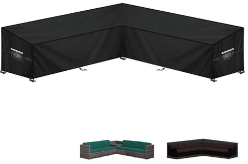 LAMUNI Housse Canapé Jardin Extérieur Housses de Canapé d'angle, 420D Oxford Housse Protection Imperméable pour Canapé Extérieur Housses pour Mobilier de Jardin en Forme de L, 265x265x100x90/65cm