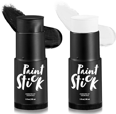 Spooktacular Creations 2-teiliges Halloween-Make-up-Set für Gesicht und Körper, Grundierung, Clown-Make-up, Augen, schwarze Sticks, wasserfestes Grundierungsstift-Set für Skelett-Verkleidungen