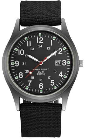 Kasoud Men's Minimalist Military Analogue Quartz Date Watch - 24H Black