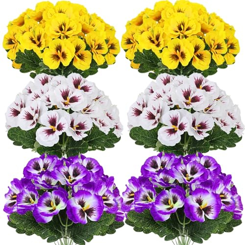 ASTRYAS 12 mazzi di fiori artificiali del pensiero per esterni, resistenti ai raggi UV, piccoli fiori selvatici, in plastica sintetica, per casa, giardino, aiuole da fiori all'aperto