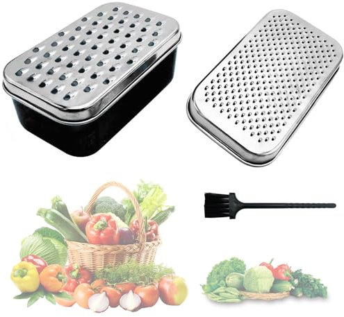 Bamyli Cheese Grater with Container and Lid, Graters for Kitchen Chopper Stainless Steel, Vegetable Fruit Manual Hand Rectangle Box Grater for Shredded (Black)
