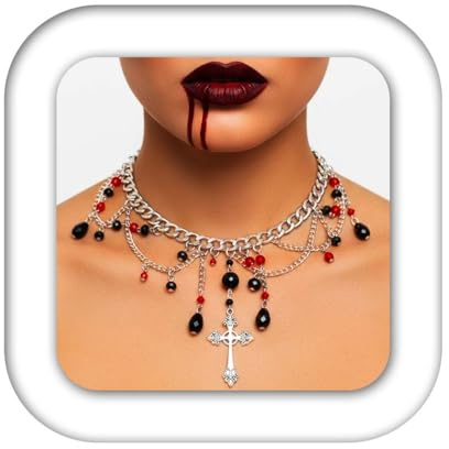 Reaky Halloween-Halsketten, Perlenkette, silberne Choker-Halskette, Ketten, Festival-Kostüm-Zubehör für Frauen