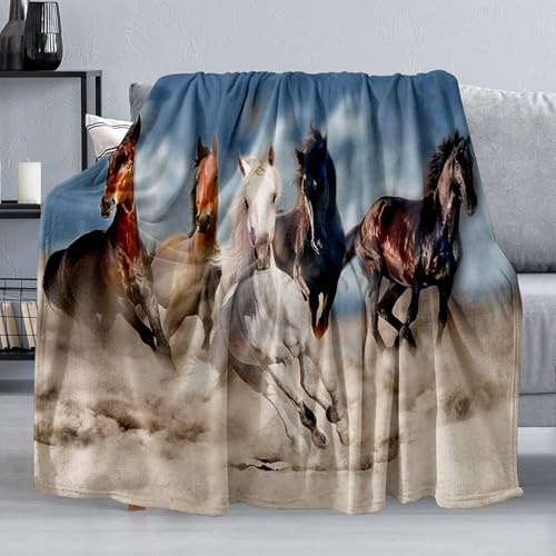 Horse Throw Blanket Gift, Soft Warm Fuzzy Plush Blanket, Smooth Cozy Flannel Blanket for Bed/Couch/Camping (60x50, Five Horse)