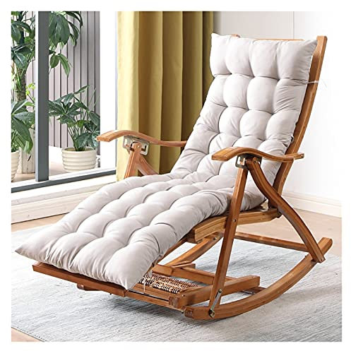 Sonnenliege, Zero Gravity Loungesessel, zusammenklappbarer Bambus-Schaukelstuhl, tragbar, Zuhause, Outdoor, Garten, alter Mann, Liege mit einziehbaren Pedalen und Baumwollpolster (Farbe: Weiß, Größe: