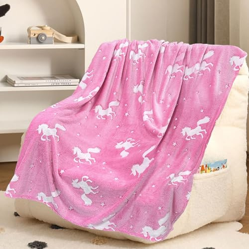 Einhorn Decke Kuscheldecke - 150 x 200 cm Decke Leuchtet im Dunkeln, Warm und Flauschig Kinderdecken für 1-10 Jährige Mädchen und Jungen - Wohndecke für Geschenk (Einhorn 2, 150 x 200cm)