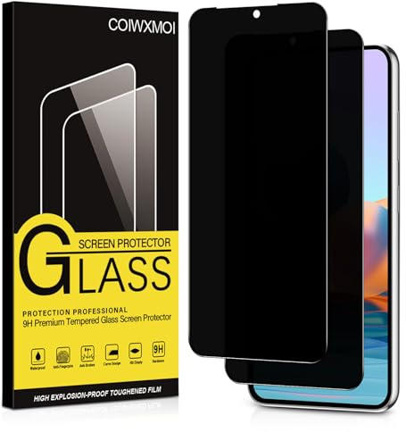 Coiwxmoi Protector Pantalla Privacidad para Xiaomi Redmi Note 10 Pro 4G Cristal Vidrio Templado Antiespia 9H Dureza Anti-Arañazos Anti Espía Protectora Película Sin Burbujas Privacy,2 Piezas