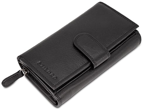 STILORD 'Elisa' Geldbörse Damen schwarz Leder Groß viele Fächer mit Reißverschluss Portemonnaie Damen RFID-Schutz Frauen Geldbeutel extra Münzfach im Hochformat Echt-Leder