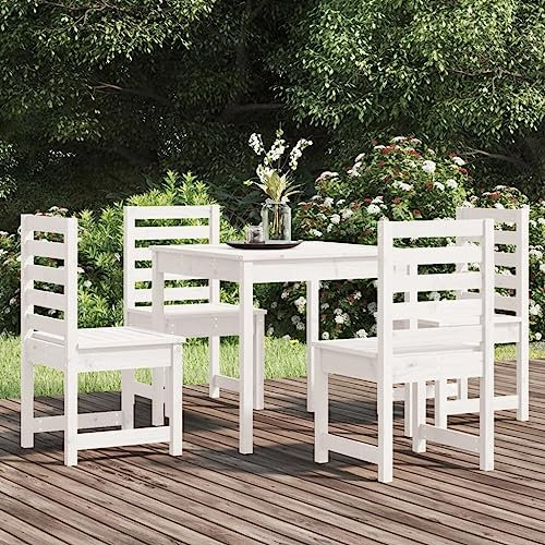 KTHLBRH 5-TLG. Garten-Essgruppe Weiß Massivholz Kiefer Balkonmöbel-Sets Gartenmöbel-Sets Outdoor-Möbel-Sets Terrassenmöbel-Sets für Terrasse, Garten, Balkon