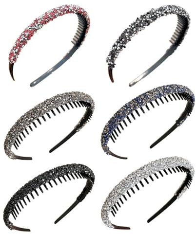6 Stück Dünne Strass-Stirnbänder, Glänzende Stirnbänder, Elee Stirnbänder, Rutschfeste Zickzack-Stirnbänder, Haarschmuck