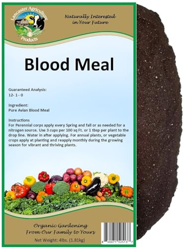Blood Meal Fertilizer 4 pounds - Premium Nitrogen Source for Enhanced Plant Growth and Soil Enrichment - Suitable for Vegetables, Flowers, and Shrubs - Lancaster Agriculture Products