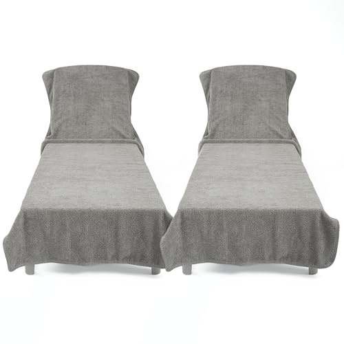 Cotton Paradise 2 Piece Lounge Chair Towels with Pocket, 32 * 86 inches Pool Chair Towels, Soft and Absorbent Chaise Lounge Towels for Pool (Light Gray, 2 Piece)