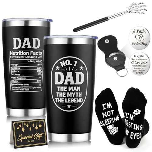 Birthday Gifts for Dad Gift Set with Back Scratcher Tumbler Novelty Socks Keyring Funny Gifts for Daddy Christmas Secret Santa Present Stocking Fillers Fathers Gifts for Dad from Daughter Son