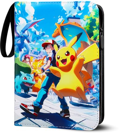 Sammelalbum für Pokemon Karten 50 Seiten 400 Karten Kapazität - Sammelkarten Album Mappe Mit Reißverschluss,Karten Album Heft Ordner für Karten,Sammelheft PU-Material Oberfläche Wasserdicht(XZ400)