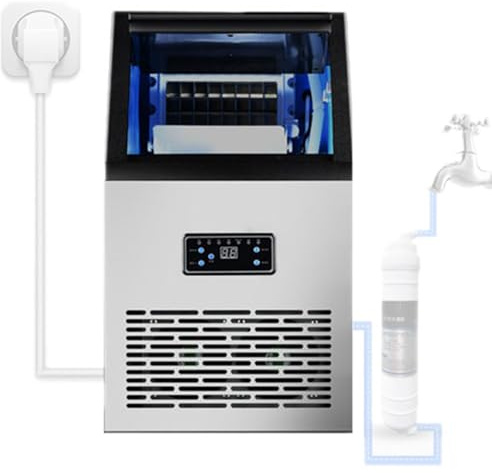 SHENGSHIYU Macchina del Ghiaccio Professionale da Casa,50kg/24h,32 Cubetti di Ghiaccio per Ciclo,Collegamento all’Acqua Corrente Macchina per Ghiaccio per Bar,Ristoranti,Uffici e Abitazioni