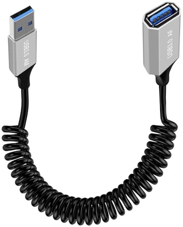 YINGAYOU Rallonge USB 3.0 Spirale Câble USB Male Femelle Spirale Boîtier en Alliage D'aluminium 5 Gbps Haut Débit, pour Lecteur Flash Souris Clavier Dashcam Ordinateur Portable (Noir, 1 m)