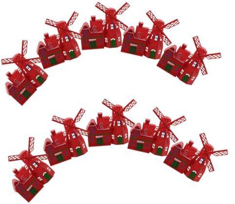 GALPADA 10pcs Mini Windmill Figurines and Cottage Sculptures for Fairy Garden Accessories, Red Plastic Farmhouse Model Set for Micro Landscape Decoration and Flower Pot Ornaments