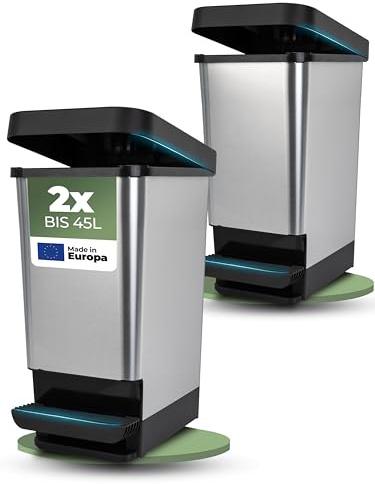 Novaliv 2x Großer Mülleimer mit Deckel - 45L Tretmülleimer - Stabiler Abfalleimer mit Deckel & Fußpedal - Geruchsdichter Mülleimer Küche u.v.m - Treteimer Müllbehälter