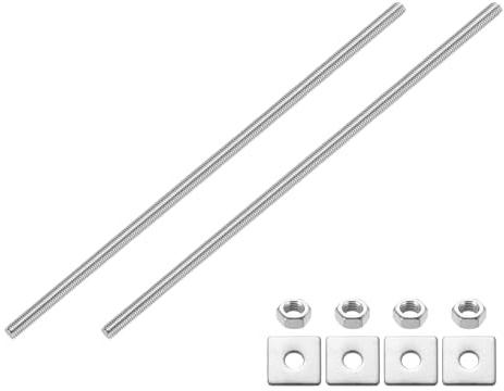 sourcing map 2Pcs Fully Threaded Rod, M8-1.25 Thread Pitch 200mm Length Stainless Steel Right Hand Fully Threaded Studs with Nuts and Washers for Clamps, Hangers and U-Bolts