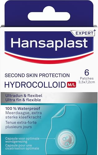 HANSAPLAST - 6 Pansements Hydrocolloïdes Second Skin Protection - Cicatrisation Rapide - Tenue Extra-Forte 72H - 100% Imperméables - Ultra-Fins & Flexibles - Transparents - 7,6 x 3,5 cm