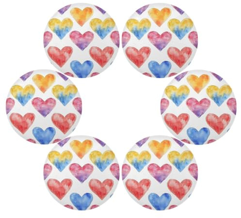 Set di 6 tovagliette rotonde per San Valentino, motivo: mattonelle con schizzi di inchiostro, set di 6 tovagliette per tavolo da cucina lavabili