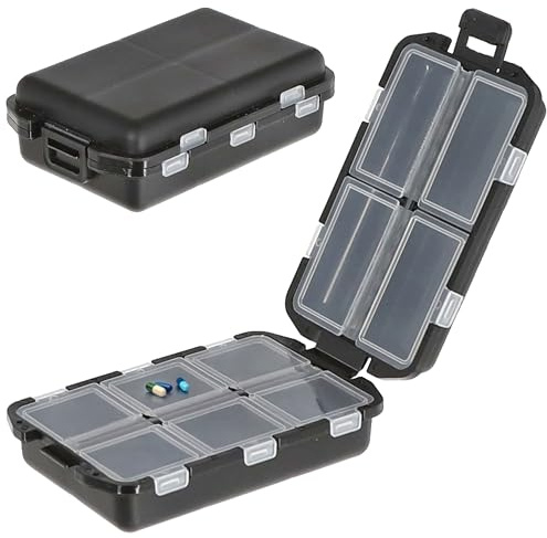Pillenbox 10 Fächer | schwarz Kunststoff 10x3x6,5cm | Beschriftung Wochentage Tageszeit | Tablettenboxen einzeln herausziehbar Pillendose (1 x Pillenbox schwarz)