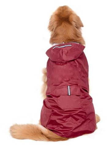 DECOMELODY Reflective Hooded Pet Raincoat Nylon Dog Poncho for Dogs Puppy Coat Red Outdoor Weather Protection