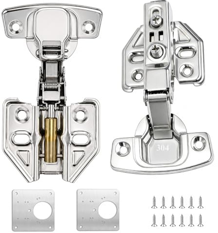 2 bisagras semicubiertas de acero inoxidable para puerta de armario 110°, bisagras plegables con función de cierre suave y muelle hidráulico, 2 placas de montaje de 80 x 80 mm -35 mm, ideal para