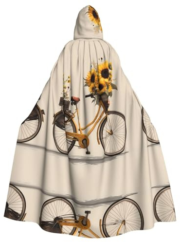 WHJDPP Sunflower Bicycle Picture Adult Hooded Cloak is a super large, comfortable, and durable Halloween hooded poncho