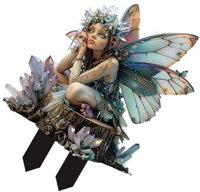 Rebellious Piquet de plantes en acrylique Style vintage Forêts mystiques Fées Sculpture durabilité Décoration de cour pour l'intérieur et l'extérieur Fées ailées Décoration florale