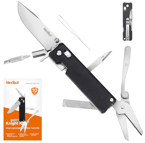 NexTool Knight K30 11-in-1 Klappmesser mit Verriegelung, EDC-Multifunktionswerkzeug mit Klinge aus 14C28N-Stahl und G10-Griff, geriffelte Schere für den täglichen Gebrauch, Camping und Wandern