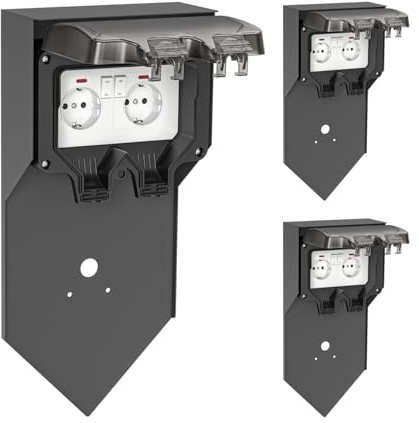 ledscom.de 3 st trädgårdsuttag pelare POXO för utomhusbruk, IP65, 2-vägs, rostfritt stål, antracit/svart, vinklad, 40 cm