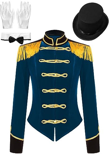 Lejafay Damen Zirkusdirektorin Kostüm Showman Cosplay Tassel Zirkus Viktorianische Jacke Samt Blazer Bühnenshows Ringmaster Karneval Verkleidung