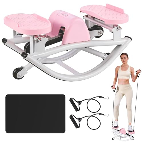 Rock Stepper - Steppers for Exercise at Home, Portable Stepper Side to Side with Digital Display & Resistance Bands, 330 LBS Capacity Full Body Workout Low-Impact Knee-Friendly 3D Stair Stepper - Pink